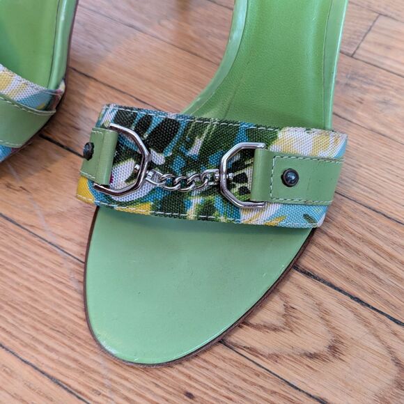 Vintage Y2K Joey O Mules Heeled Sandals Green Buckle 2000s Size 6.5 - Picture 2 of 10